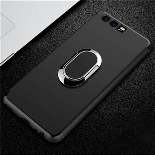 Anti-fall Invisible 360 Rotating Ring Grip Holder Kickstand Phone Cover for Huawei P10 Plus - Black