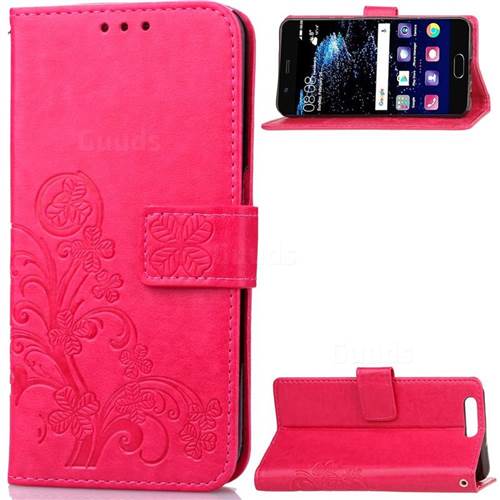 Embossing Imprint Four-Leaf Clover Leather Wallet Case for Huawei P10 Plus - Rose