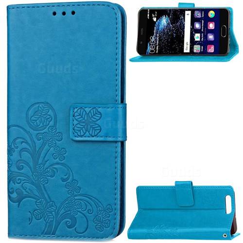 Embossing Imprint Four-Leaf Clover Leather Wallet Case for Huawei P10 Plus - Blue