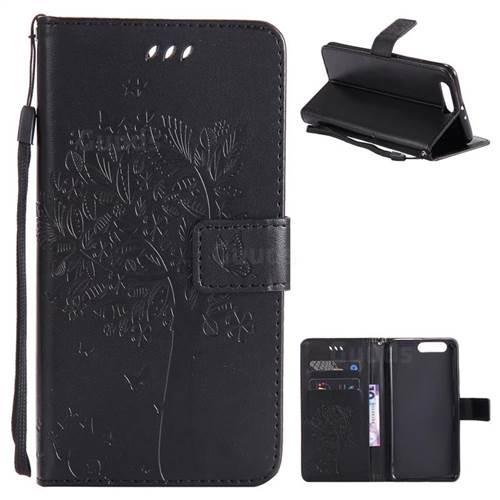 Embossing Butterfly Tree Leather Wallet Case for Huawei P10 Plus - Black