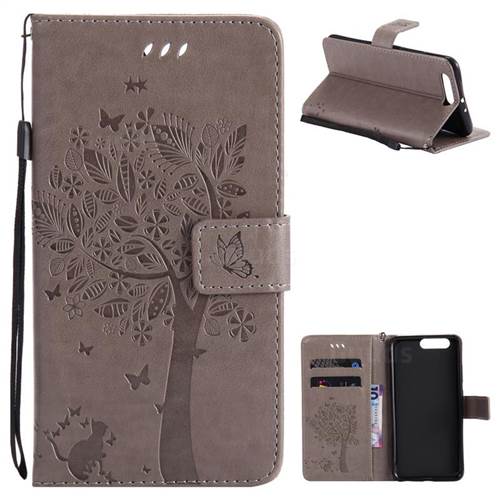 Embossing Butterfly Tree Leather Wallet Case for Huawei P10 Plus - Grey