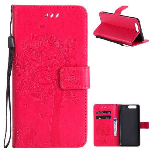 Embossing Butterfly Tree Leather Wallet Case for Huawei P10 Plus - Rose