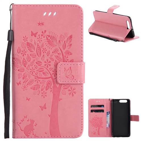 Embossing Butterfly Tree Leather Wallet Case for Huawei P10 Plus - Pink