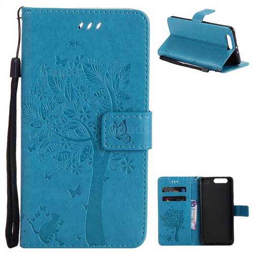 Embossing Butterfly Tree Leather Wallet Case for Huawei P10 Plus - Blue