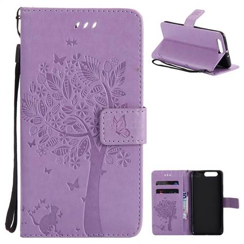Embossing Butterfly Tree Leather Wallet Case for Huawei P10 Plus - Violet
