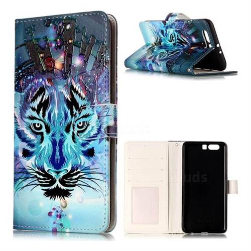 Ice Wolf 3D Relief Oil PU Leather Wallet Case for Huawei P10 Plus