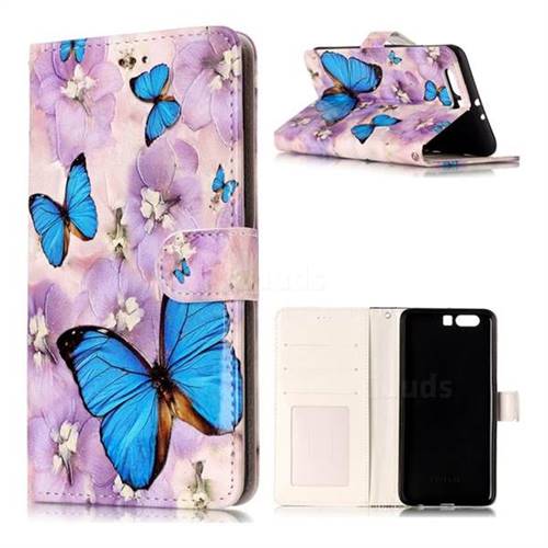 Purple Flowers Butterfly 3D Relief Oil PU Leather Wallet Case for Huawei P10 Plus