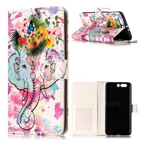 Flower Elephant 3D Relief Oil PU Leather Wallet Case for Huawei P10 Plus