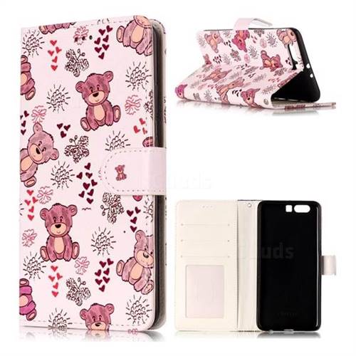 Cute Bear 3D Relief Oil PU Leather Wallet Case for Huawei P10 Plus