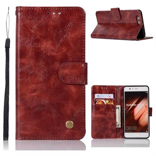Luxury Retro Leather Wallet Case for Huawei P10 Plus - Wine Red