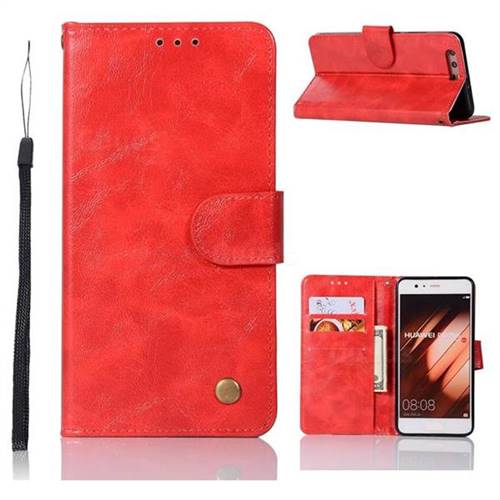 Luxury Retro Leather Wallet Case for Huawei P10 Plus - Red