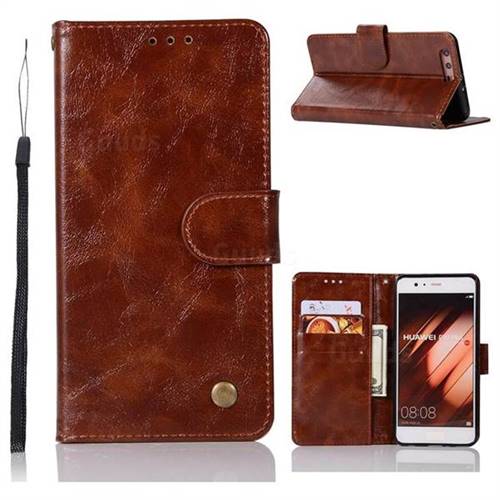 Luxury Retro Leather Wallet Case for Huawei P10 Plus - Brown