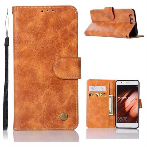 Luxury Retro Leather Wallet Case for Huawei P10 Plus - Golden