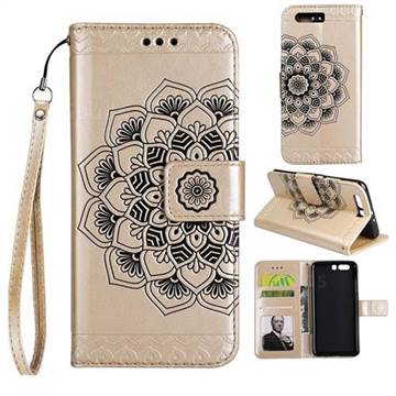 Embossing Half Mandala Flower Leather Wallet Case for Huawei P10 Plus - Golden