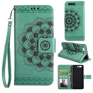 Embossing Half Mandala Flower Leather Wallet Case for Huawei P10 Plus - Mint Green