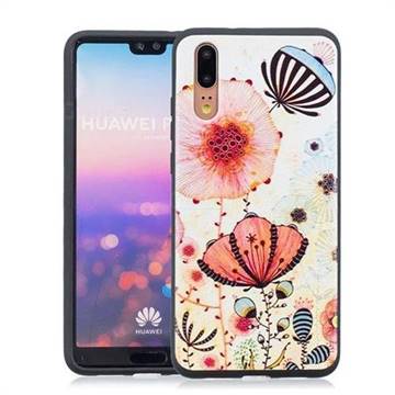 Pink Flower 3D Embossed Relief Black Soft Back Cover for Huawei P20