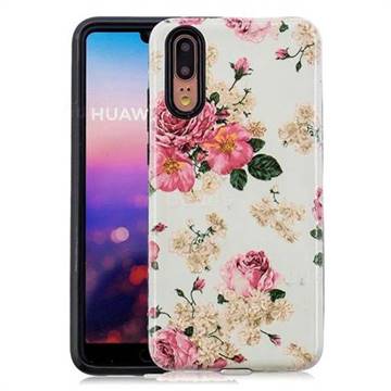 Rose Flower Pattern 2 in 1 PC + TPU Glossy Embossed Back Cover for Huawei P20