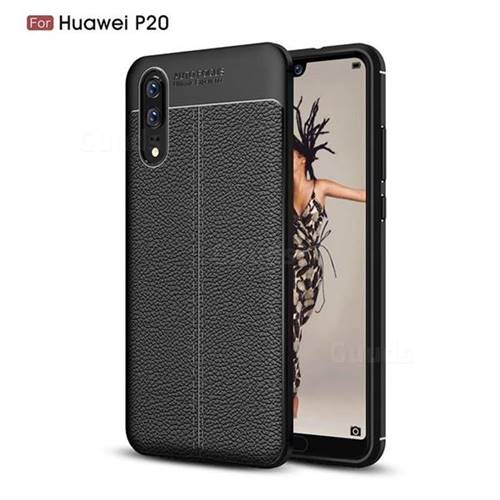 Luxury Auto Focus Litchi Texture Silicone TPU Back Cover for Huawei P20 - Black