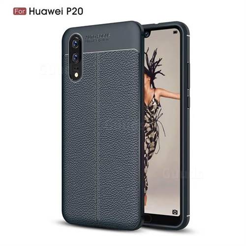 Luxury Auto Focus Litchi Texture Silicone TPU Back Cover for Huawei P20 - Dark Blue