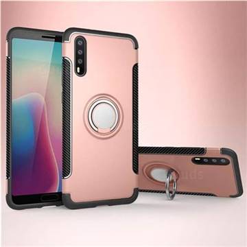 Armor Anti Drop Carbon PC + Silicon Invisible Ring Holder Phone Case for Huawei P20 - Rose Gold