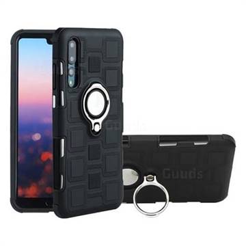Ice Cube Shockproof PC + Silicon Invisible Ring Holder Phone Case for Huawei P20 - Black