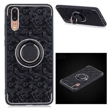 Luxury Mosaic Metal Silicone Invisible Ring Holder Soft Phone Case for Huawei P20 - Black