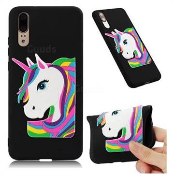 Rainbow Unicorn Soft 3D Silicone Case for Huawei P20 - Black