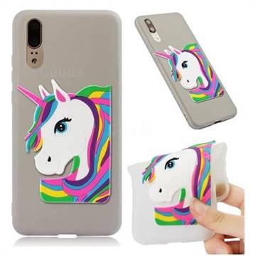 Rainbow Unicorn Soft 3D Silicone Case for Huawei P20 - Translucent White