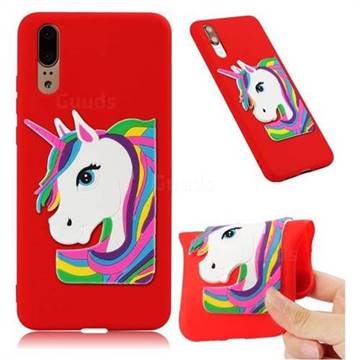 Rainbow Unicorn Soft 3D Silicone Case for Huawei P20 - Red