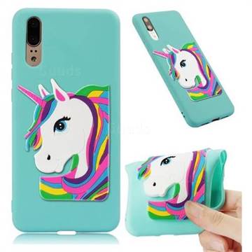 Rainbow Unicorn Soft 3D Silicone Case for Huawei P20 - Sky Blue