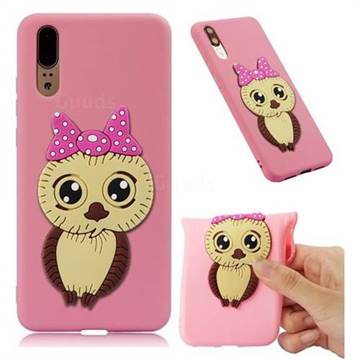 Bowknot Girl Owl Soft 3D Silicone Case for Huawei P20 - Pink