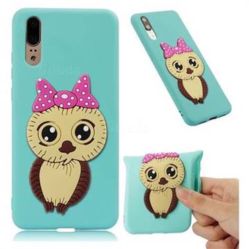 Bowknot Girl Owl Soft 3D Silicone Case for Huawei P20 - Sky Blue