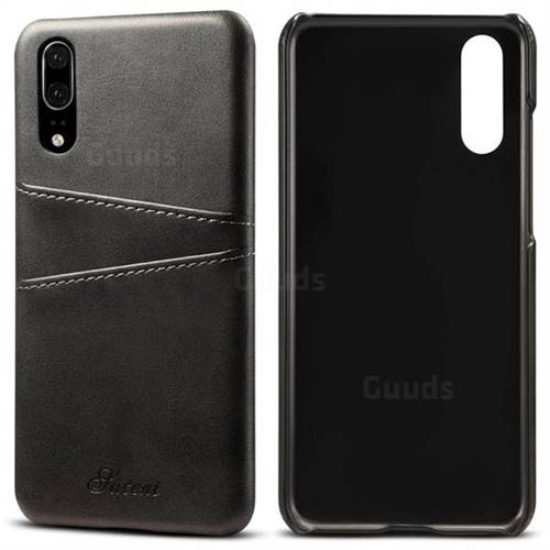 Suteni Retro Classic Card Slots Calf Leather Coated Back Cover for Huawei P20 - Black