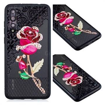 Rose Lace Diamond Flower Soft TPU Back Cover for Huawei P20