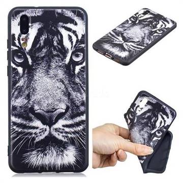 White Tiger 3D Embossed Relief Black TPU Cell Phone Back Cover for Huawei P20