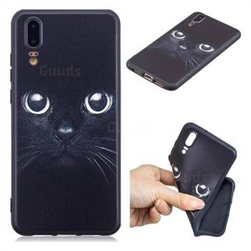 Bearded Feline 3D Embossed Relief Black TPU Cell Phone Back Cover for Huawei P20