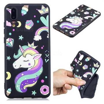 Candy Unicorn 3D Embossed Relief Black TPU Cell Phone Back Cover for Huawei P20