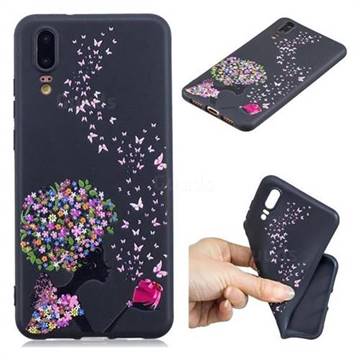 Corolla Girl 3D Embossed Relief Black TPU Cell Phone Back Cover for Huawei P20