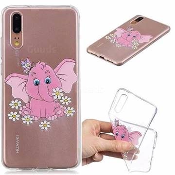 Tiny Pink Elephant Clear Varnish Soft Phone Back Cover for Huawei P20
