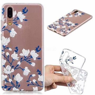 Magnolia Flower Clear Varnish Soft Phone Back Cover for Huawei P20