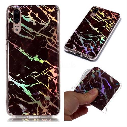 Black Brown Marble Pattern Bright Color Laser Soft TPU Case for Huawei P20