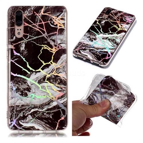 White Black Marble Pattern Bright Color Laser Soft TPU Case for Huawei P20