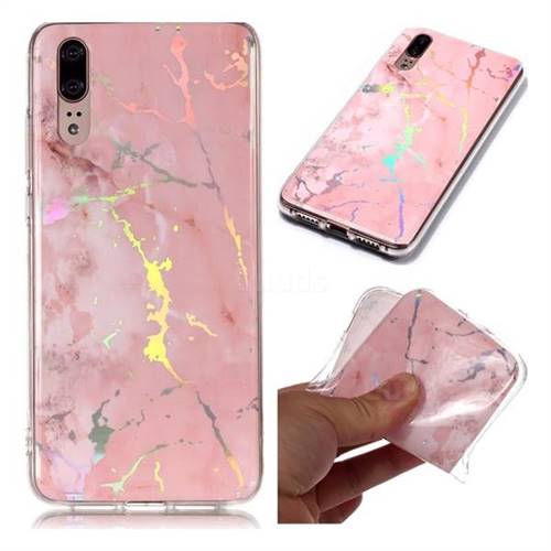 Powder Pink Marble Pattern Bright Color Laser Soft TPU Case for Huawei P20