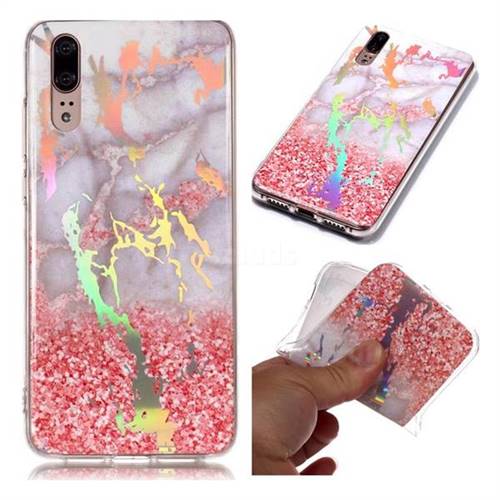 Powder Sandstone Marble Pattern Bright Color Laser Soft TPU Case for Huawei P20