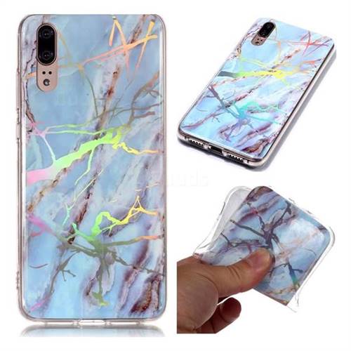 Light Blue Marble Pattern Bright Color Laser Soft TPU Case for Huawei P20