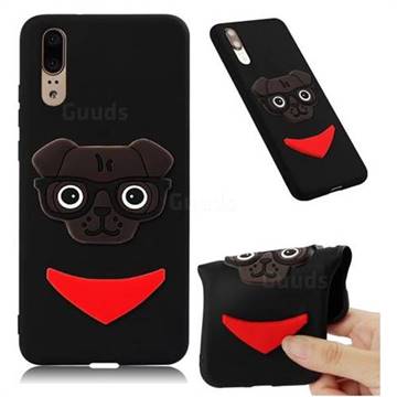 Glasses Dog Soft 3D Silicone Case for Huawei P20 - Black