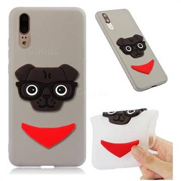 Glasses Dog Soft 3D Silicone Case for Huawei P20 - Translucent White