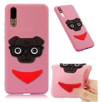Glasses Dog Soft 3D Silicone Case for Huawei P20 - Pink