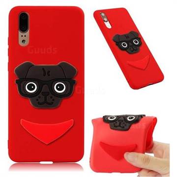 Glasses Dog Soft 3D Silicone Case for Huawei P20 - Red