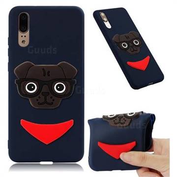 Glasses Dog Soft 3D Silicone Case for Huawei P20 - Navy